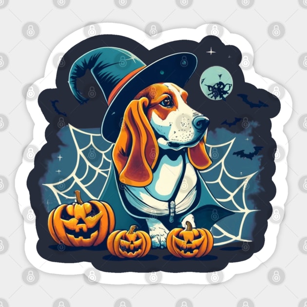 Basset Hound Pumpkin Sticker by BukovskyART